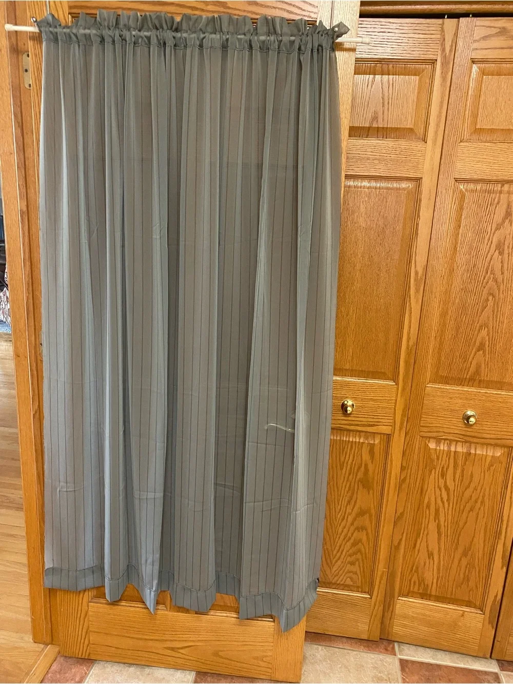 Makenzie Voile Sheer Curtains 4 Panels 54Wx63L Slate Gray Pinstripe Rod Pocket